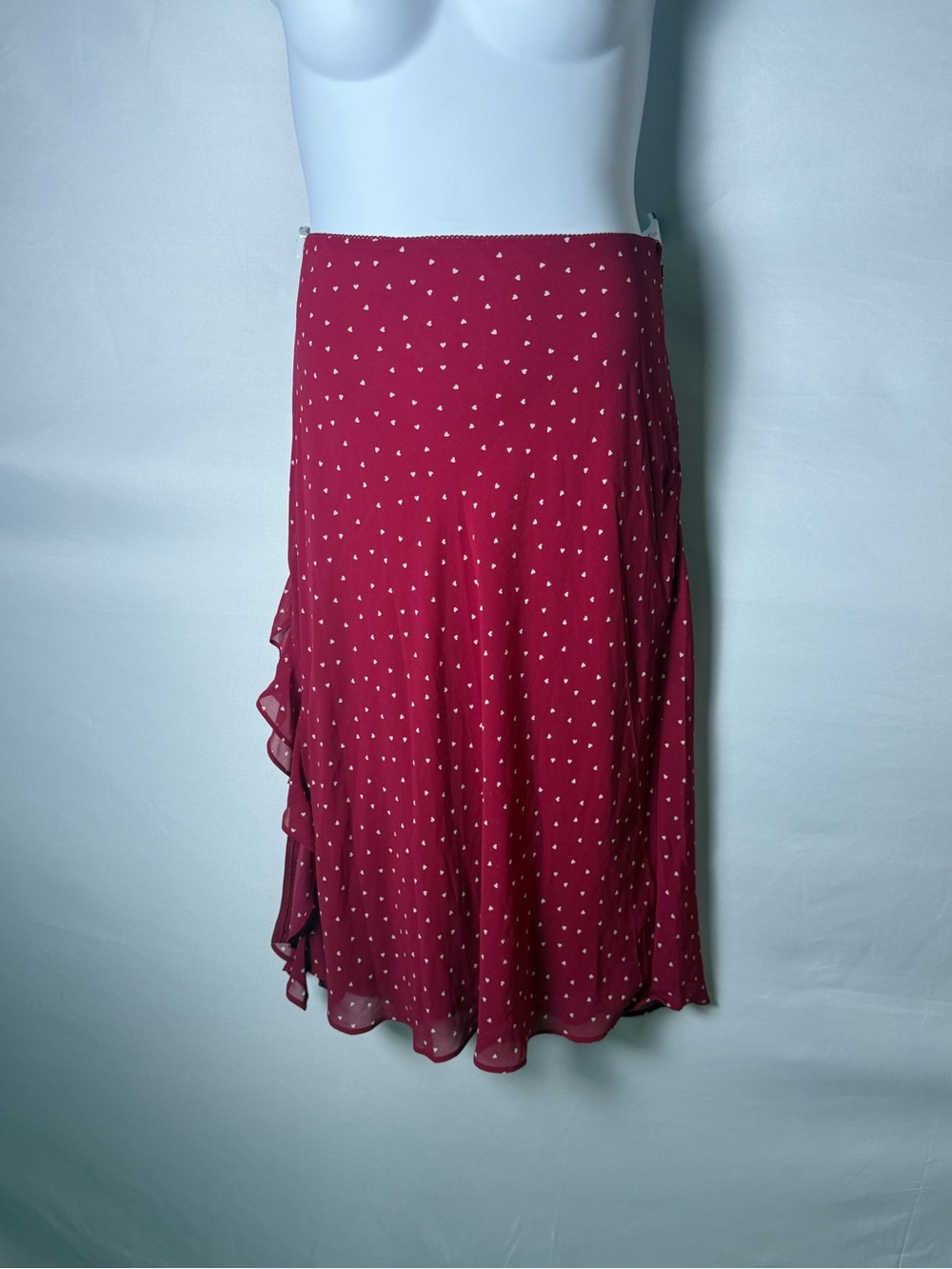 wild fable Burgundy Midi Skirt with Tiny White Hearts